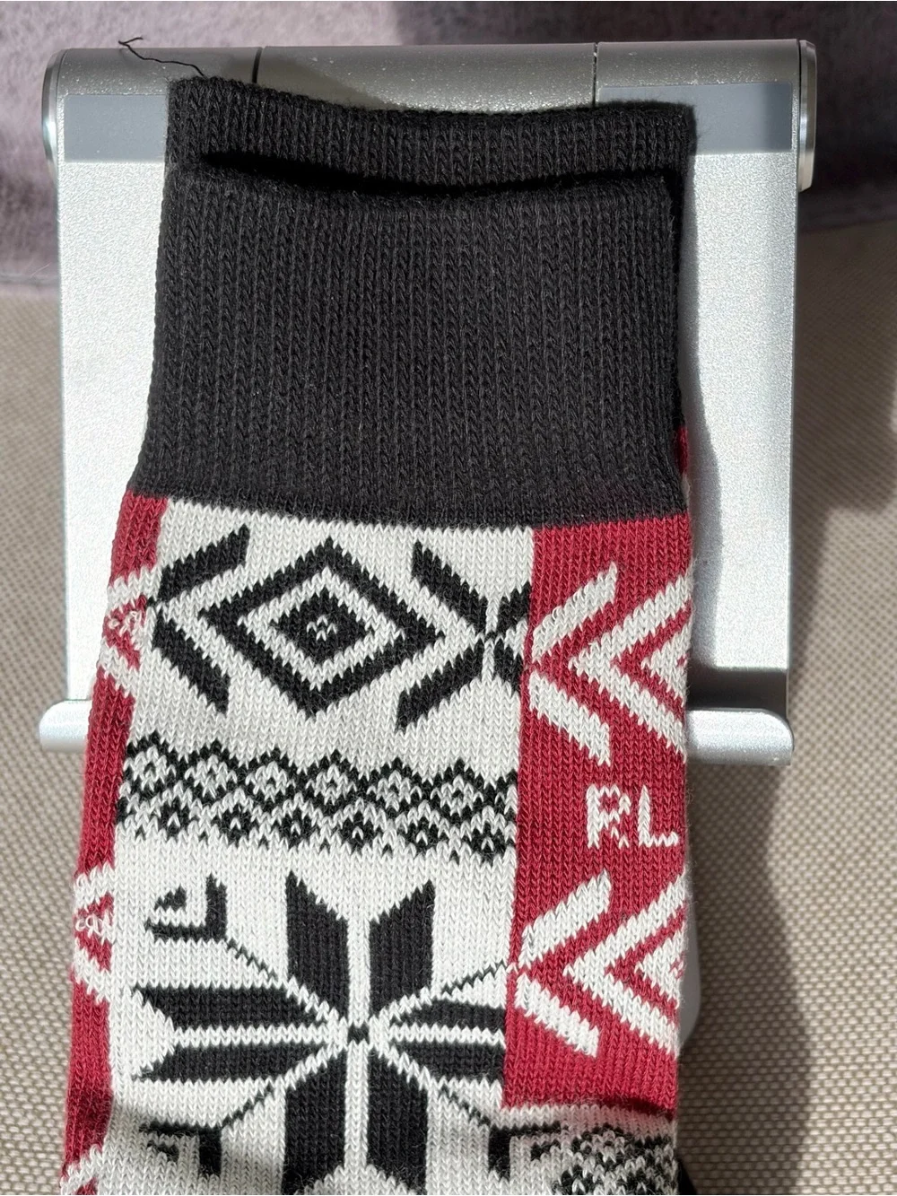 Polo Ralph Lauren Black White and Red Fair Isle Crew Socks Aztec NWT